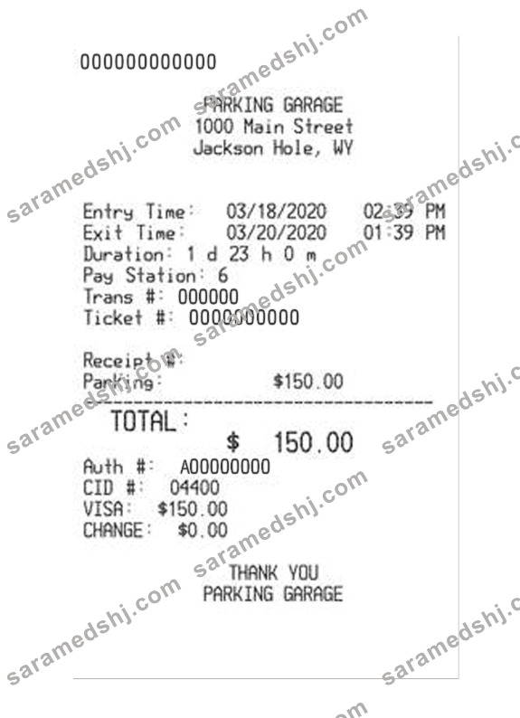 PARKING GARAGE payment receipt